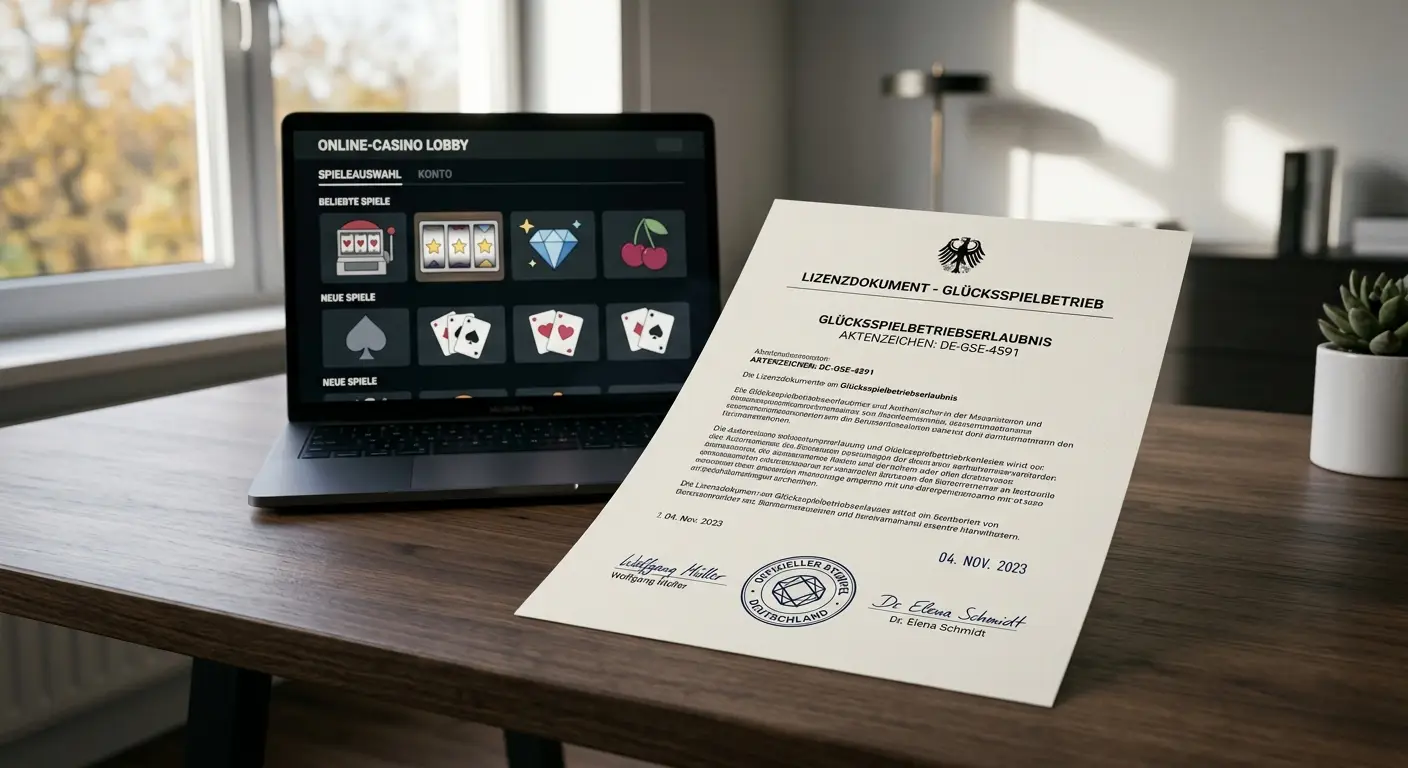 Beste Online Casinos ohne OASIS 2026 – Lizenzdokument und Casino-Lobby im Test